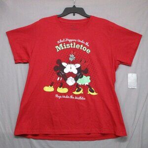 Disney Mistletoe Graphic Print T-Shirt Red Women Size | 2XL